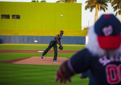 Travis Scott inaugurates the first pitch at his newly opened Cacti Park Baseball Stadium.